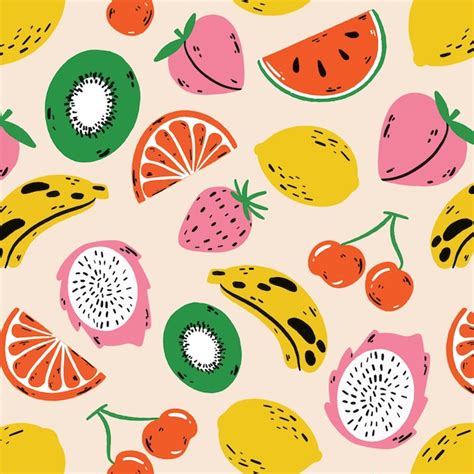 Premium Vector Colorful Fruits Seamless Pattern Design