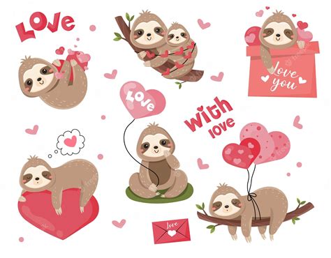 Premium Vector Cute Sloths For Valentines Day Set