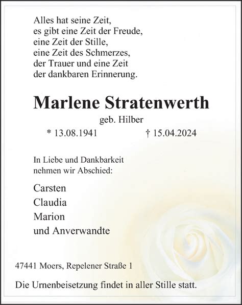 Traueranzeigen Von Marlene Stratenwerth Trauer In Nrw De