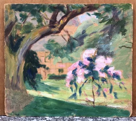 TABLEAU ANCIEN HUILE Marthe ORANT 1874 1957 Paysage Arbres Fleurs