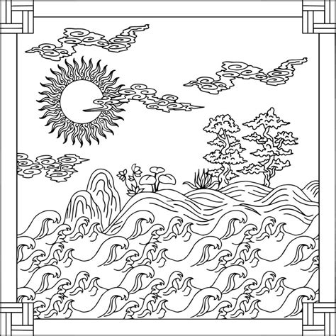 Print Design Asian Landscape Painting Outline 11633219 Vector Art at Vecteezy