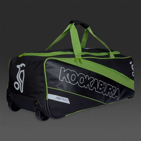 Kookaburra Pro Wheelie Bags Luggage Black Green Pro Direct