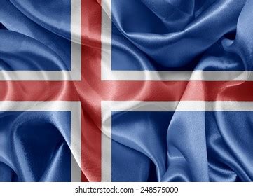 Iceland Waving Flag Close Satin Texture Stock Illustration