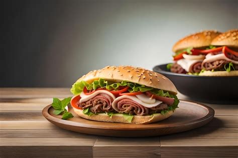 Premium Ai Image A Sandwich With Meat Cheese And Lettuce