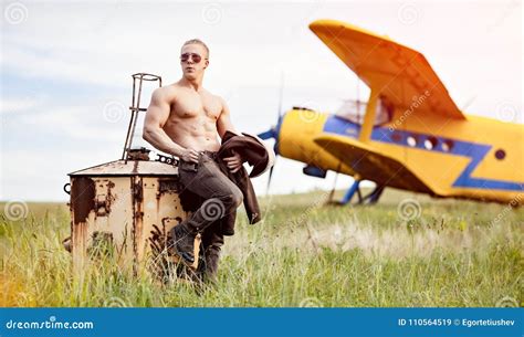 A Man In Front Of A Airplane Stock Image Image Of Naked Outdoor