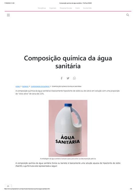 Composição Da Água Sanitária - Agua Sanitaria Composição Quimica - RETOEDU