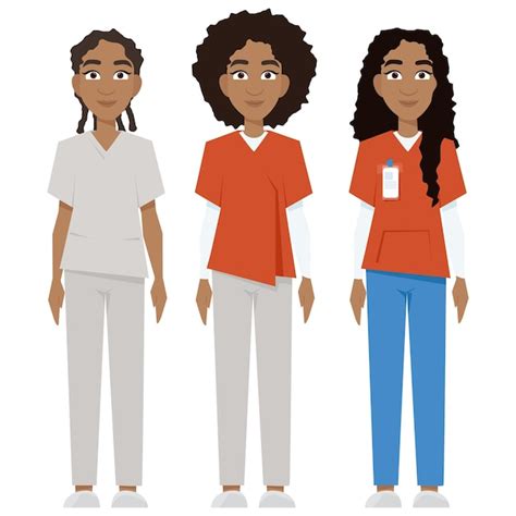 Premium Vector Set Of Dark Skinned Female Doctors In Uniform