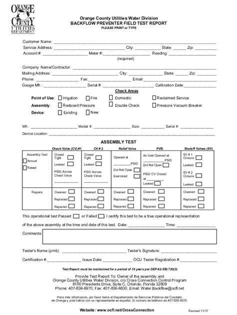 Orange County Utilities Water Division Backflow Preventer Field Test Report Fill Out And Sign