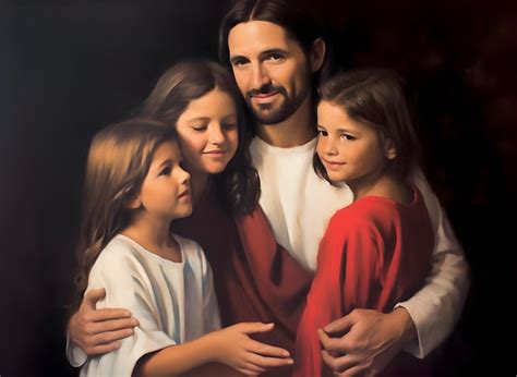 Premium Photo | Oil painting of Jesus hugging children