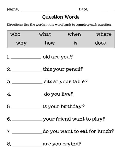 Question And Answer Worksheet For Grade