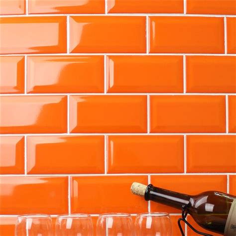 3 X6 Bevelled Ddge Orange Ceramic Subway Tile Design For Backsplash Subway Tile Design