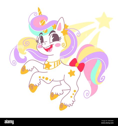 Lindo Personaje De Dibujos Animados Unicornio Con Una Estrella Y Melena