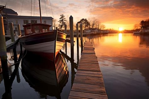 Premium AI Image | Fishing boats on the pier at sunset