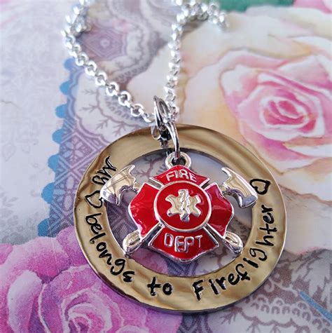 Firefighter Necklace My Heart Belongs To A Firefighter Charms Sterling