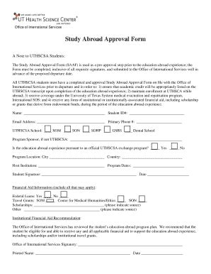 Fillable Online Uthscsa Study Abroad Approval Form The University Of