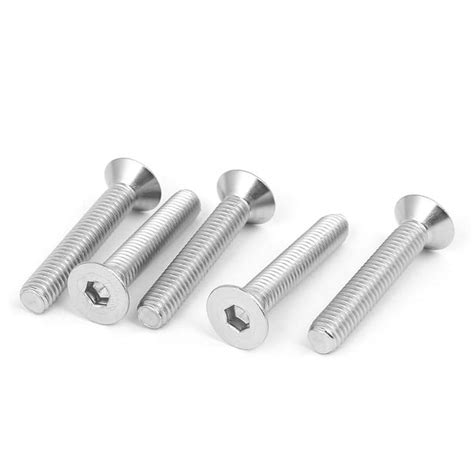 M6x35mm 316 Stainless Steel Countersunk Flat Head Hex Socket Cap Screw Bolt 5pcs Silver Tone