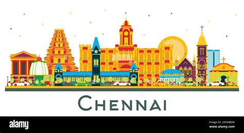 Chennai India City Skyline with Color Landmarks Isolated on White. Vector Illustration. Business ...