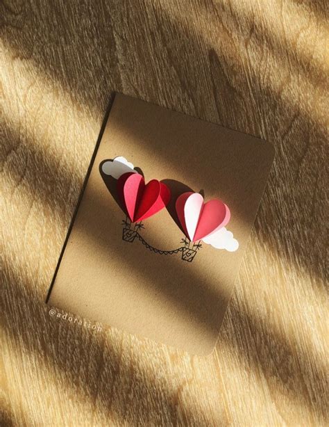 Couple Heart Hot Air Balloon Card Red Pink Etsy Uk