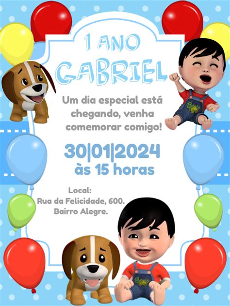 Convite aniversário Bento e Totó Edite grátis nosso editor online