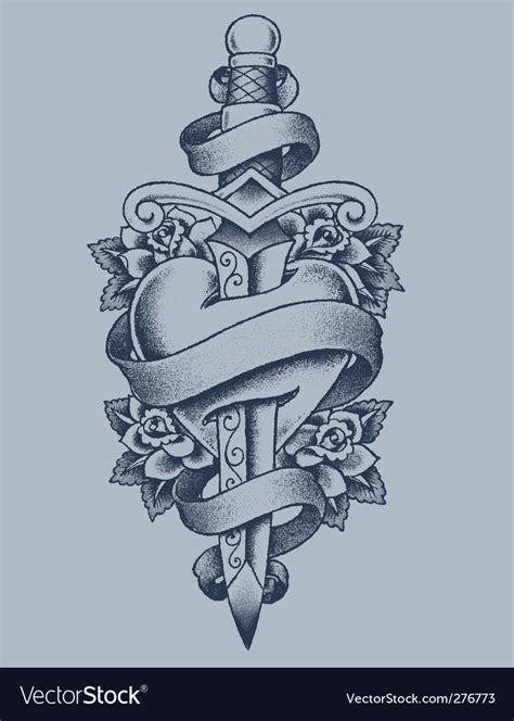 Heart and dagger tattoo Royalty Free Vector Image