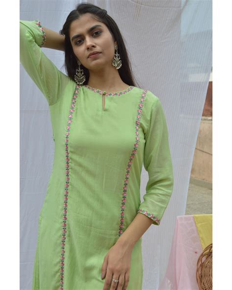 Green Embroidered Princess Cut Kurta And Pants With Dupatta Set Of