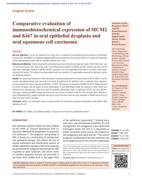 Pdf Comparative Evaluation Of Immunohistochemical Expression Of Mcm