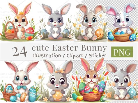 Digital Cute Easter Bunny Clip Art Set Cute Easter Bunny Sticker