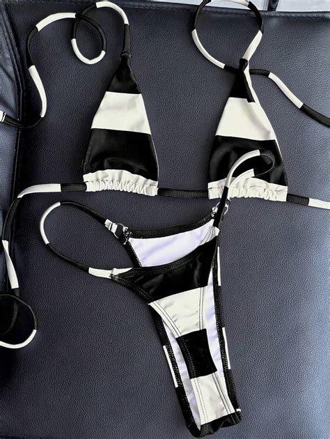 Swim Vcay Red White Striped Micro Bikini Brief Sexy For Summer Beach