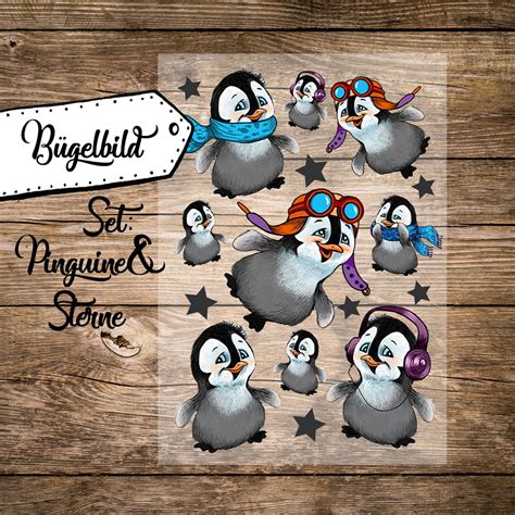 Bügelbilder Set Pinguine Sterne Applikation Bügelbild Pinguin