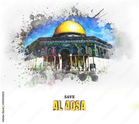 ภาพประกอบสตอก Watercolor photo effect wallpaper of Masjid e Al Aqsa