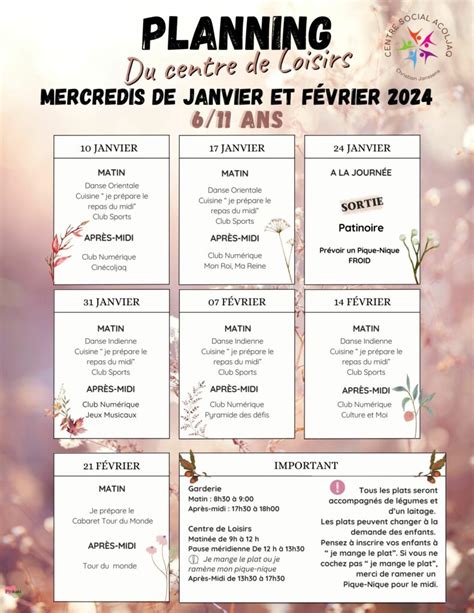 Planning Ans Mercredis De Janv F V Centre Social