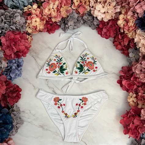 Swim Sexy White Floral Embroidered Triangle Bikini Poshmark