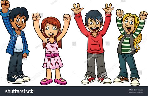 Excited Cartoon Kids Vector Illustration Simple Stock Vector 85169266