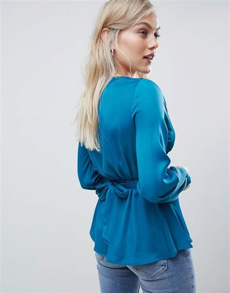 River Island Blouse With Wrap Detail In Teal In Blue Lyst