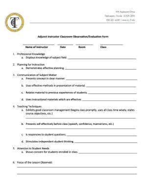 Fillable Online Adjunct Faculty Classroom Observation Vocational Form