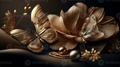 Luxury Top View 3d Wallpaper Photography Jewellery Flowers With