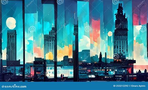 City Skyline at Night Wallpaper Illustration Stock Illustration - Illustration of night, office ...