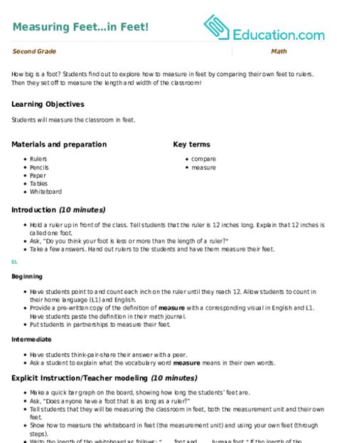 Measuring Feet In Feet Lesson Plan