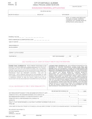 Fillable Online Huntsvilleal Annual Privilege License Insurance Fax