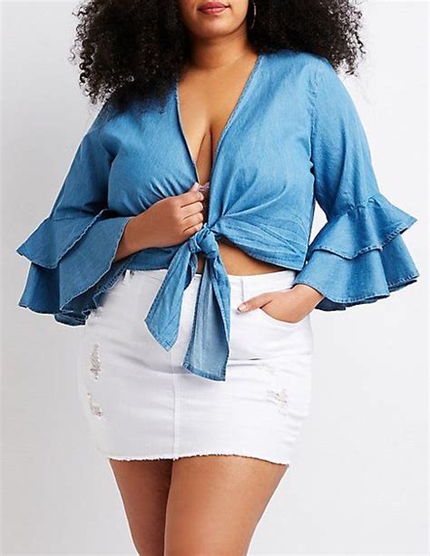 Plus Size Chambray Tie Front Top Summer Fashion Fashion Fabulous Clothes