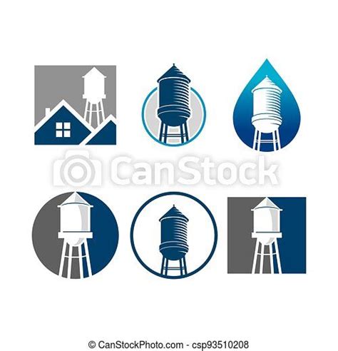 Water Tower Logos With Different Colors And Shapes