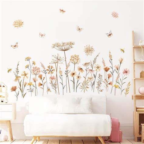 Decalmile Boho Garden Flower Wall Decals Wildflower Floral Dandelion