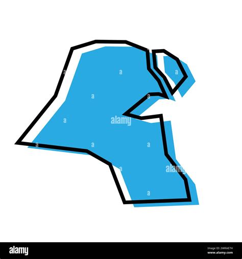 Kuwait Country Simplified Map Blue Silhouette With Thick Black Contour