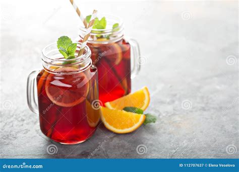 Summer Sangria In Mason Jar Stock Image Image Of Cocktail Lime