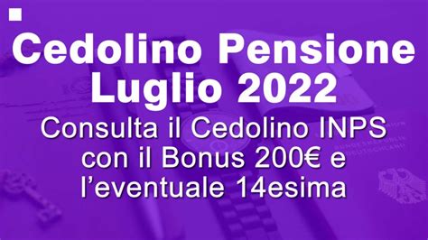 Cedolino Pensione Inps Di Luglio Con Bonus E Possibile