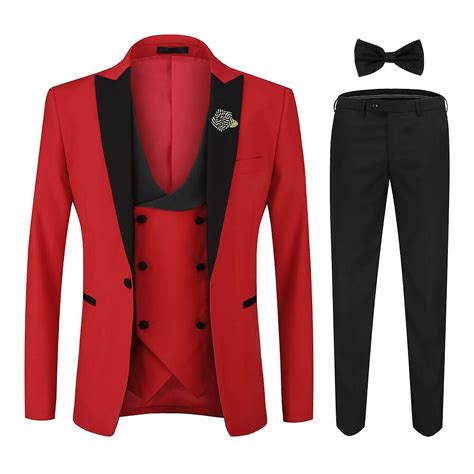 Allthemen Mens 3 Piece Suit Slim Fit Peaked Lapel Wedding Prom Blazer