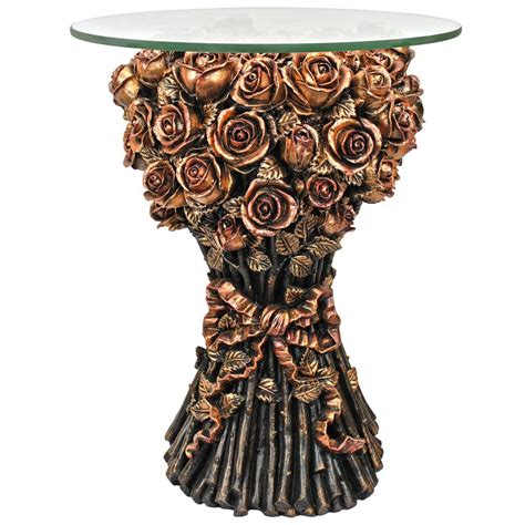 Design Toscano Table Of Roses Glass Topped Sculptural Table