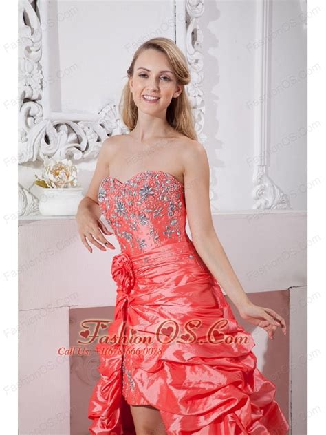 Watermelon Red Column Prom Dress Sweetheart Hand Made Flowers And