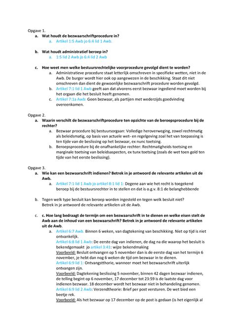 Werkgroep Uitwerkingen Bestuursprocesrecht Huiswerk Week 2 Opgave 1