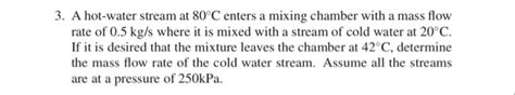 Solved A Hot Water Stream At C Enters A Mixing Chamber Chegg